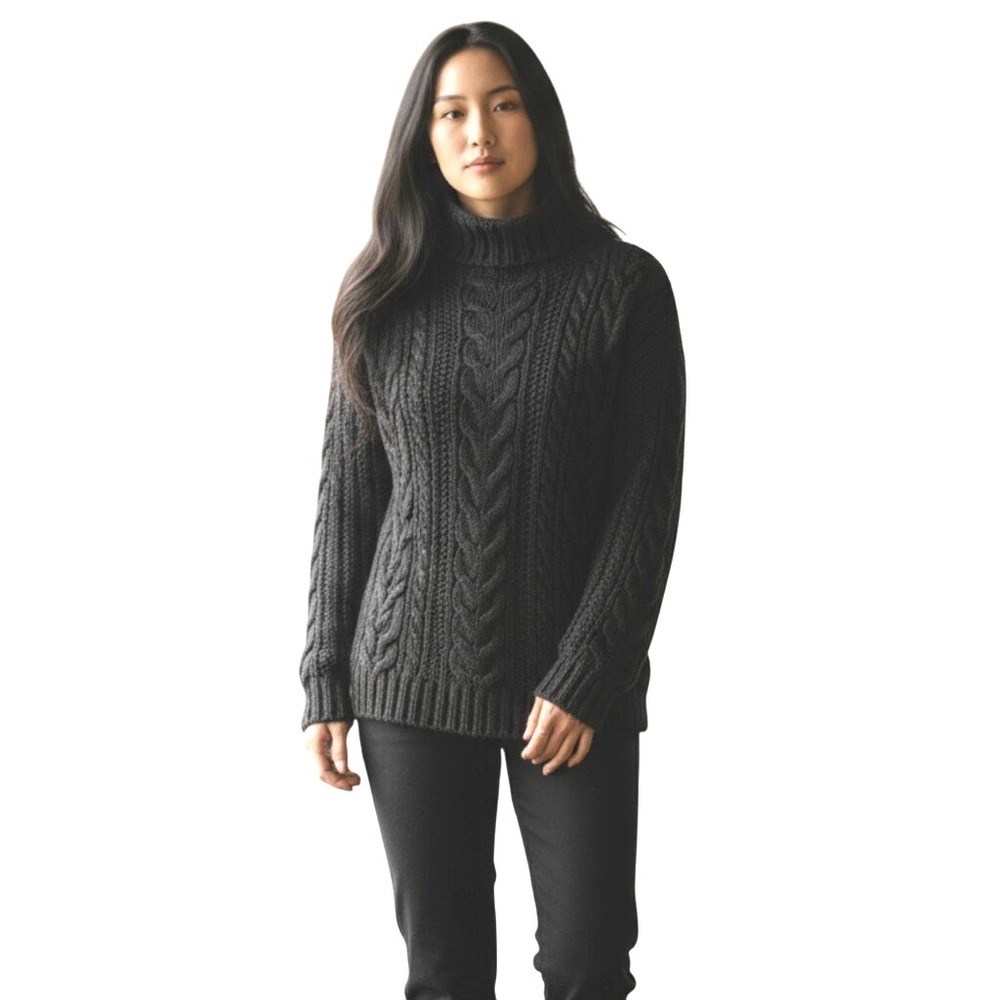 Ralph Lauren LRL‎ Jeans Co Women Sweater Black Cable Knit Turtleneck Cotton Lg